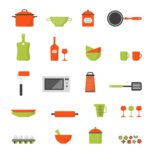 Vector Set Flat Icons Utensils Kitchen Equipment Food Preparation — Vettoriale Stock