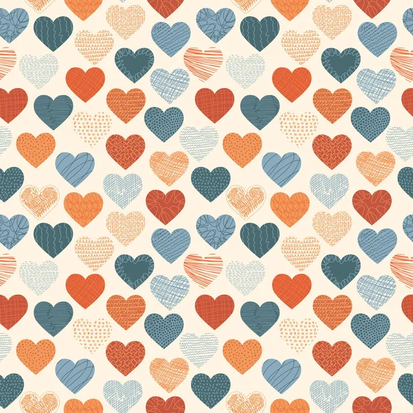 Vector Seamless Pattern Hand Drawn Hearts Simple Texture Curves Lines — Stock Vector