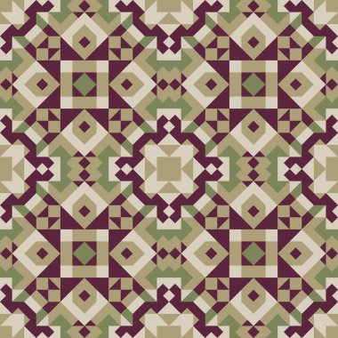 Basit geometrik şekillerin vektörsüz deseni. Kareler, eşkenar dörtgenler ve üçgenlerin sonu gelmeyen süslemeleri. Renkli soyut arka plan, duvar kağıdı. Kaleydoskop efektli resim, kiremitler