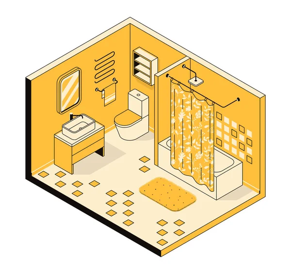 Illustrazione Isometrica Vettoriale Concetto Moderno Bagno Interno Disposizione Mobili Impianti — Vettoriale Stock