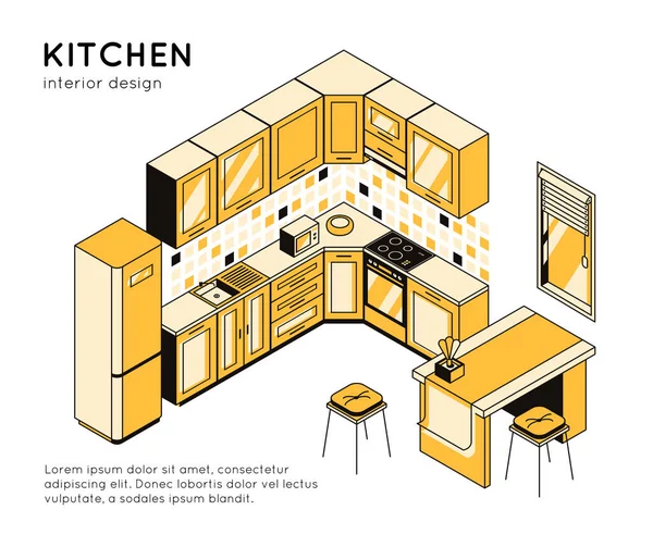 Koncept Kuchyňský Interiér Vybavení Pro Přípravu Jídel Domácí Spotřebiče Bílém — Stockový vektor