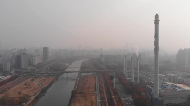Schoorsteen Dumping Vervuiling Seoul City — Stockvideo