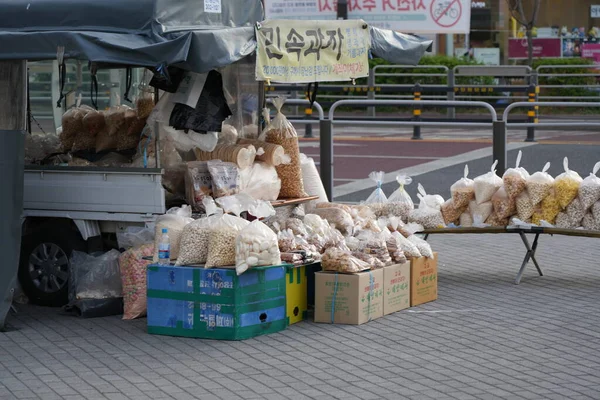 Zuid Koreaanse Traditionele Snack Verkoop Winkelwagen Street Food Seoul Zuid — Stockfoto