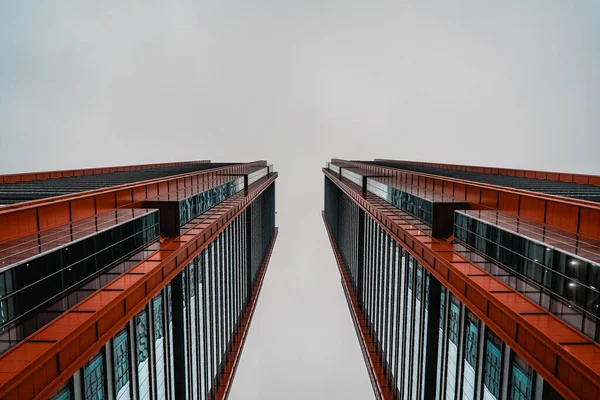 Low Angle Shot of Modern Red Towers Skyscrapers in Yeouido, Seoul, South Korea