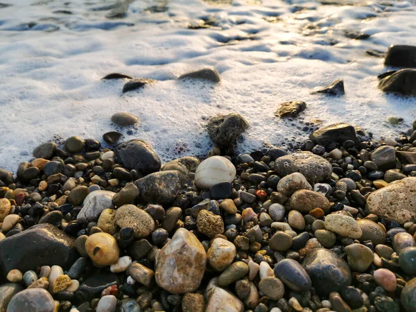 Dark Grey Brown Beige Black Different Size Pebbles Selective Focus — 스톡 사진