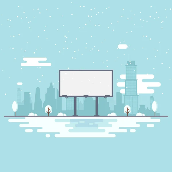 Velký prázdný městský billboard pro vaši reklamu na krajinu zimní město. — Stockový vektor