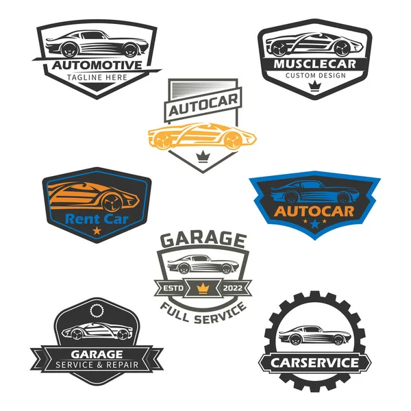 Araba logosu, amblem, rozet ayarlayın. Servis arabası tamiri ve diğer tasarım elementleri için logo.