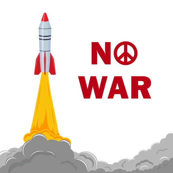 Un missile volante e accanto ad esso c'è un'iscrizione no alla guerra. — Vettoriale Stock