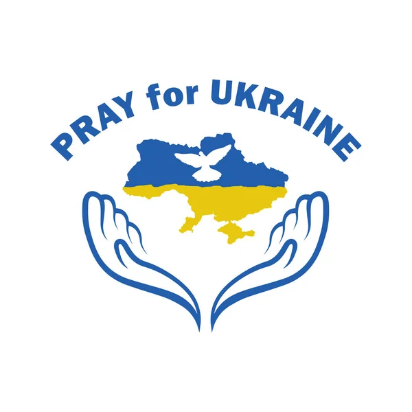 Betet für die Ukraine, betet für den Frieden in der Ukraine. Taube steigt über der Ukraine auf. — Stockvektor