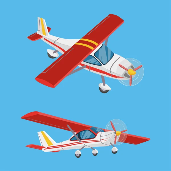 Eine Reihe Von Flugzeugen Leichtes Motorflugzeug Aus Verschiedenen Blickwinkeln Vektorillustration — Stockvektor