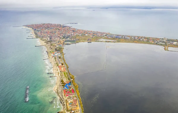 Prachtig Uitzicht Vanuit Drone Naar Pomorie Stad Aan Bulgaarse Zwarte — Stockfoto