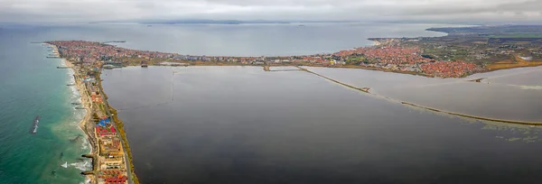 Verbazingwekkend Luchtpanorama Van Drone Tot Pomorie Stad Aan Bulgaarse Zwarte — Stockfoto