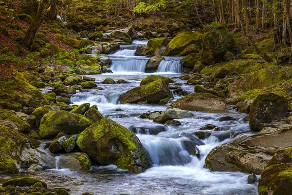 Schöne Herbstlandschaft Mit Fließendem Kaskadenwasser Einem Gebirgsfluss — Stockfoto