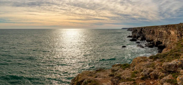 Panoramic Seascape Scenic Clouds Sea Big Rocks — Stock Photo, Image