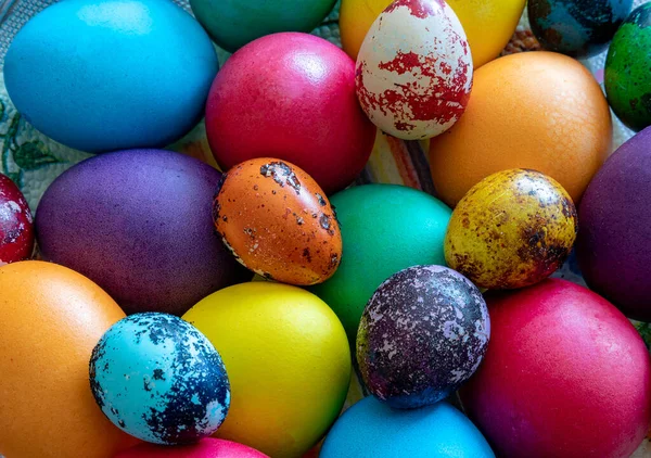 Colorful eggs for holiday easter. Holiday background.