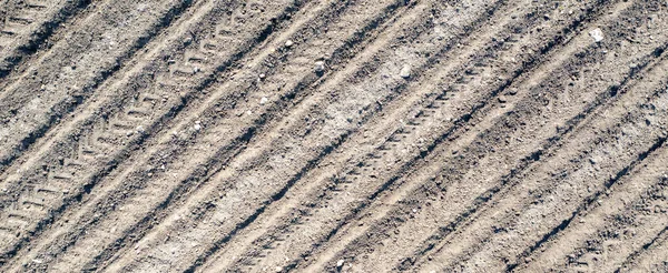 Banner Clear Plowed Field Traces View Top — Stock Photo, Image