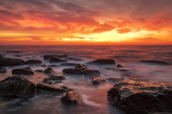 Stunning Fire Sunrise Sea Horizontal View — Stock Photo, Image