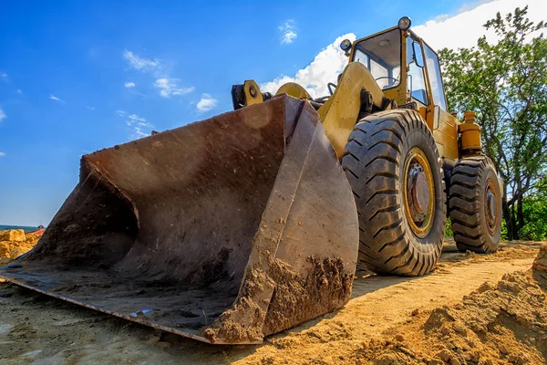 Vista Diurna Escavatore Giallo Con Pala Cantiere — Foto Stock