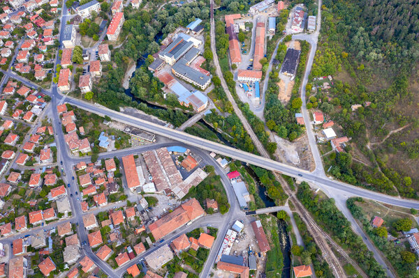 Aerial view from drone of a part of a road junction. Transportation and infrastructure concept