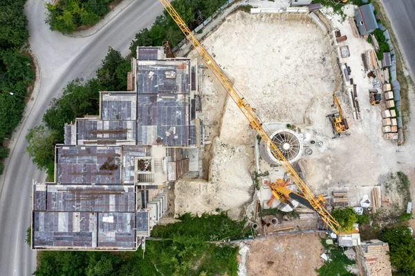 Trabajando Obra Construyendo Una Casa Nueva Vista Aérea Desde Dron —  Fotos de Stock