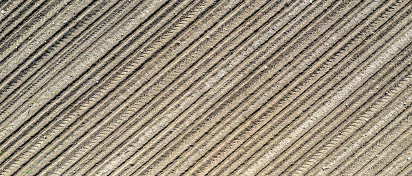 Banner Clear Plowed Field Traces View Top — Stockfoto