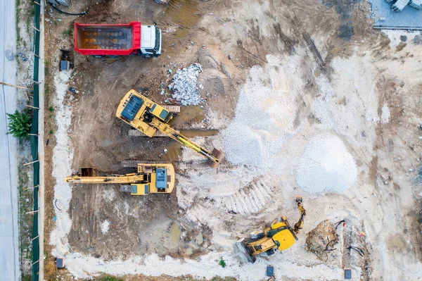 Vista Aérea Superior Una Obra Construcción Con Máquinas Pesadas —  Fotos de Stock