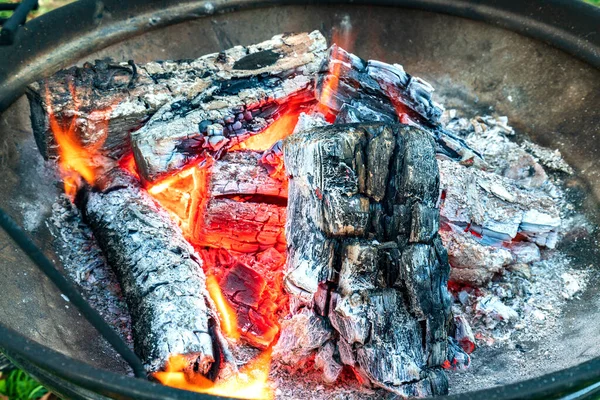 Grillskog Eldsvåda Metallgrill Förberedelse För Grillning — Stockfoto