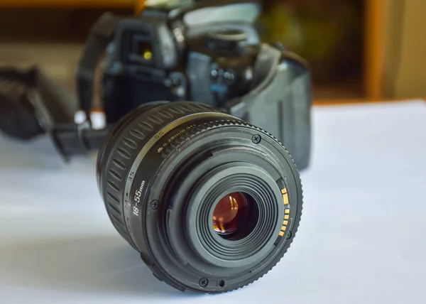 Camera Len White Background Light Blu — Stock Photo, Image