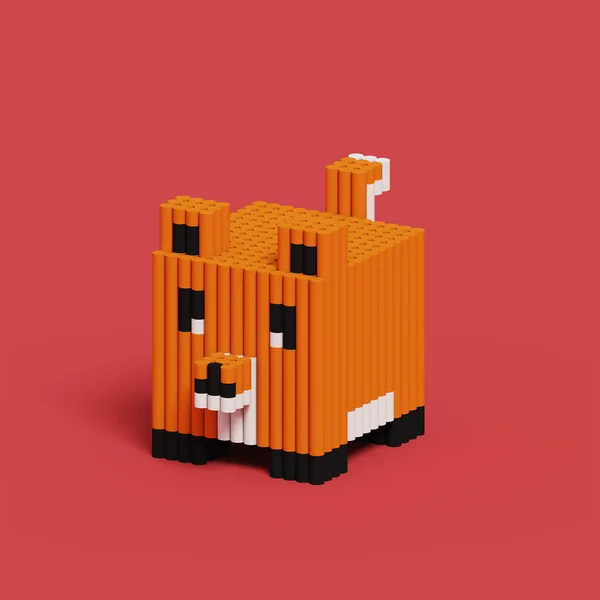 Rendering Fox Animal Illustration Using Cylinder Style Isolated Red Background — Stock Photo, Image