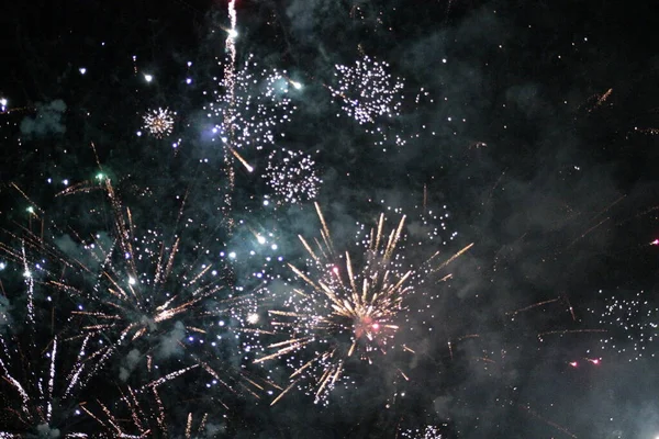 Fireworks Black Sky Background — Zdjęcie stockowe
