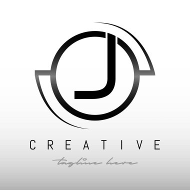 Beyaz Arkaplan Logo Tasarım Şablonu 'na sahip J harfi Siyah Renk. Baş harf J Logo Tasarımı.