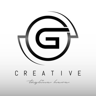 Beyaz Arkaplan Logosu Tasarım Şablonu olan G harfli Siyah Renk. Baş harf G logo tasarımı.