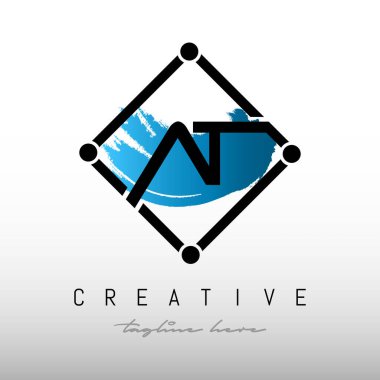 AT Kare Çerçeveli Mektup Logosu Tasarımı. Yaratıcı Harf AT Logo Tasarımı.