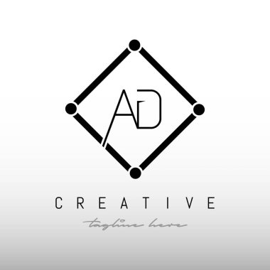 AD Square Framed Letter Logo Tasarımı. Yaratıcı Harf AD Logo Tasarımı.