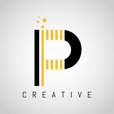 P Harfi Logosu Altın Çizgiler Tasarımı. Satır Harfi Sembol P Logo Tasarım Vektörü İllüstrasyonu.