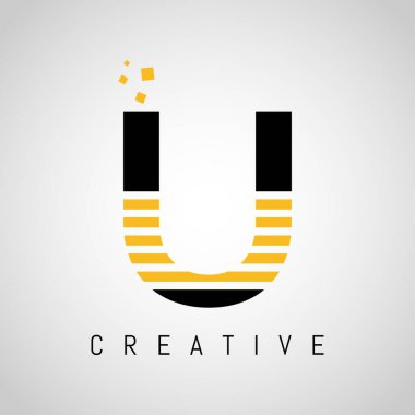 Altın Çizgiler Tasarımlı U Mektup logosu. Satır Harfi Sembolü U Logo Tasarım Vektörü İllüstrasyonu.