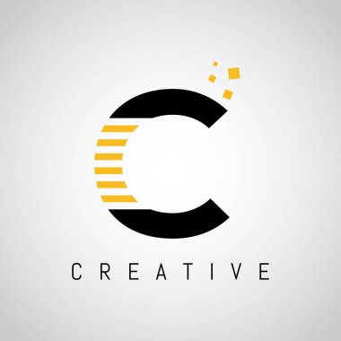 Altın çizgili C harfi logosu. Satır Harfi Sembol C Logo Tasarım Vektörü İllüstrasyonu.