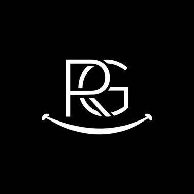 İlk RG Harf Logosu Tasarım Vektör Şablonu. Soyut gülümseme şekli RG Harf Logosu Tasarım Vektörü İllüstrasyonu.