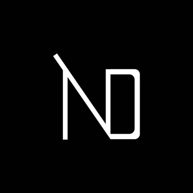 İlk ND harfi Logo Tasarım Şablonu. Soyut Siyah ve Beyaz Renkli Harf ND logo Tasarımı.