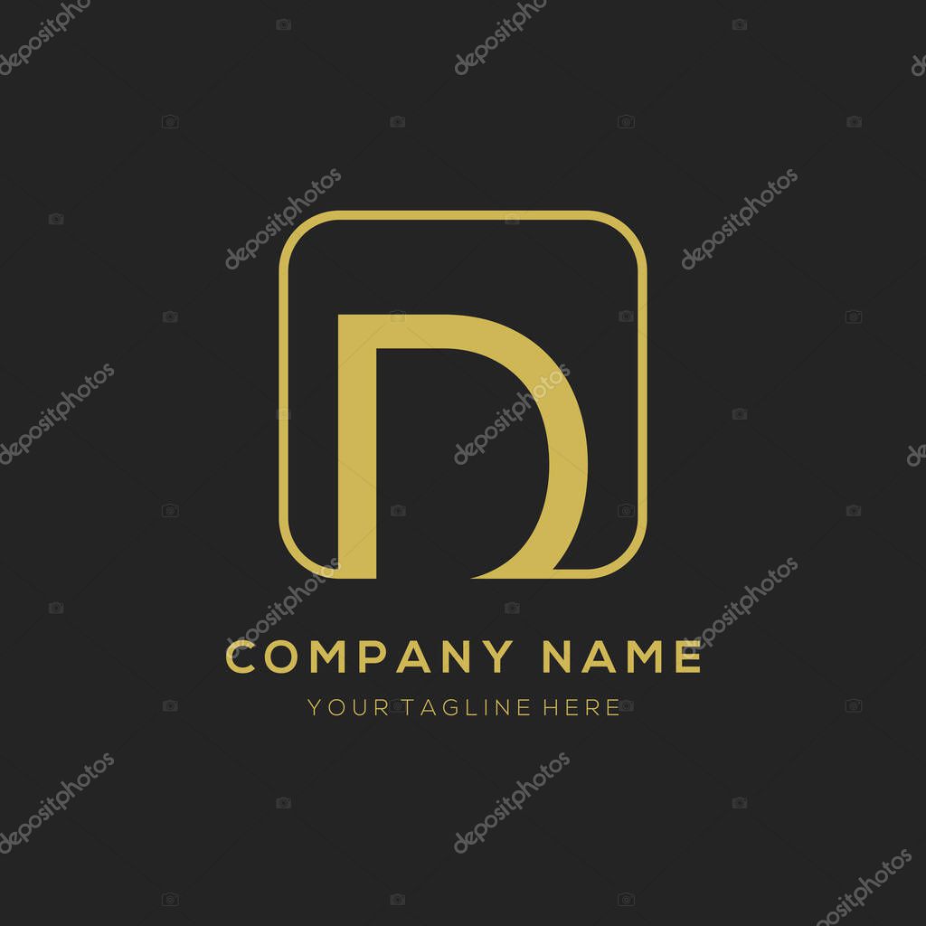 Initial letter D logo design vector dark concept with golden square element. D letter logo design.