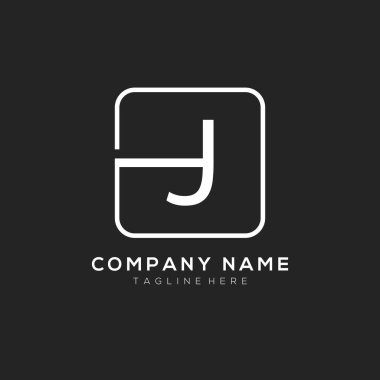 J logosu, beyaz kare elementli karanlık vektör konsepti. J harfi logo tasarımı.