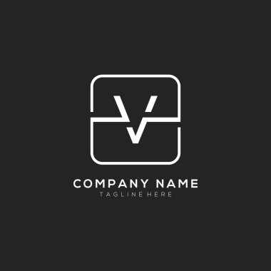 İlk V logosu, beyaz kare elementli karanlık vektör konsepti. V harfi logo tasarımı.