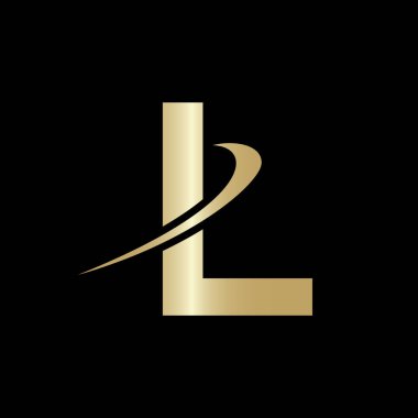 L Logo Tasarım Vektör Şablonu. Modern L Logo Tasarımı tabanlı alfabe iş logosu altın rengi ve siyah arkaplan.