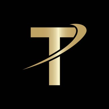 Yaratıcı harf T Logo Tasarım Vektör Şablonu. Modern T Logosu Tasarımı alfabe tabanlı iş logosu altın rengi ve siyah arkaplan.