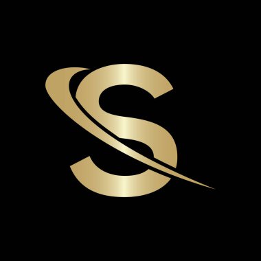 Yaratıcı harf S Logo Tasarım Vektör Şablonu. Modern S Logosu Tasarımı Alfabe tabanlı iş logosu altın rengi ve siyah arkaplan.