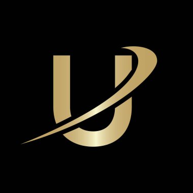 U Logo Tasarım Vektör Şablonu. Modern U Logo Tasarımı tabanlı alfabe iş logosu altın rengi ve siyah arkaplan.
