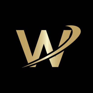 Yaratıcı harf W Logo Tasarım Vektör Şablonu. Modern W Logo Tasarımı alfabe tabanlı iş logosu altın rengi ve siyah arkaplan.