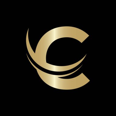 Yaratıcı harf C Logo Tasarım Vektör Şablonu. Modern C Logosu Tasarımı Alfabe tabanlı iş logosu altın rengi ve siyah arkaplan.