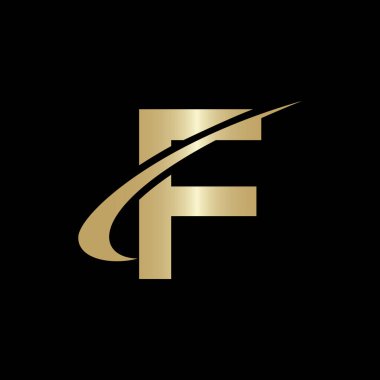 Yaratıcı harf F Logo Tasarım Vektör Şablonu. Modern F Logo Tasarımı Alfabe tabanlı iş logosu altın rengi ve siyah arkaplan.