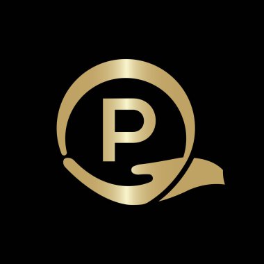P harfi üzerinde el bakım logosu şablonu yaratıcı P harfi logo tasarım vektör şablonu.